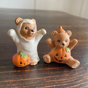 Vintage Homco Halloween Bear Figurines 5311 Set of 2 Ghost Pumpkin Porcelain